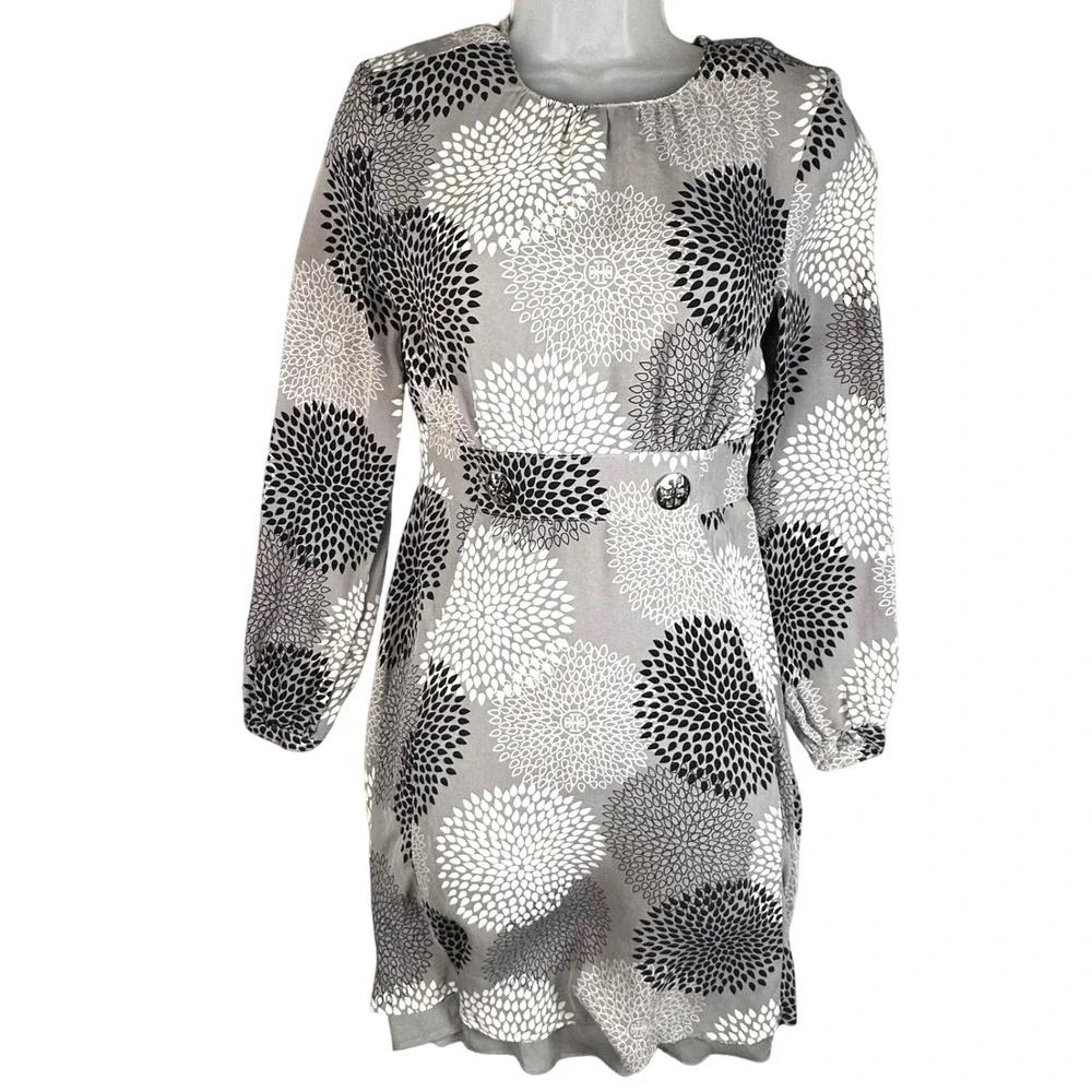 Tory Burch Wendy Sequin Silk Mini Dress Women's 2 Gray Floral Tunic Archival Mod